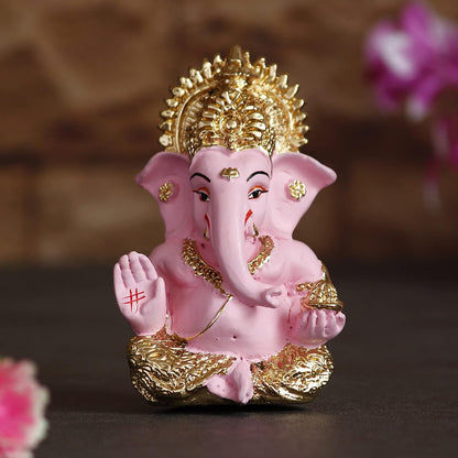 eCraftIndia Golden and Pink Polyresin Lord Ganesha Idol for Home, Temple, Office, and Car Dashboard - Gift for Family, Friends, Colleagues - Suitable for Ganesh Chaturthi, Diwali, Housewarming