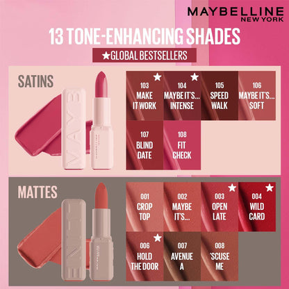 Maybelline New York Serum Lipstick (Satin) weightless hydration, One-swipe bold color, Mauve - 107 Blind Date, 4.2g