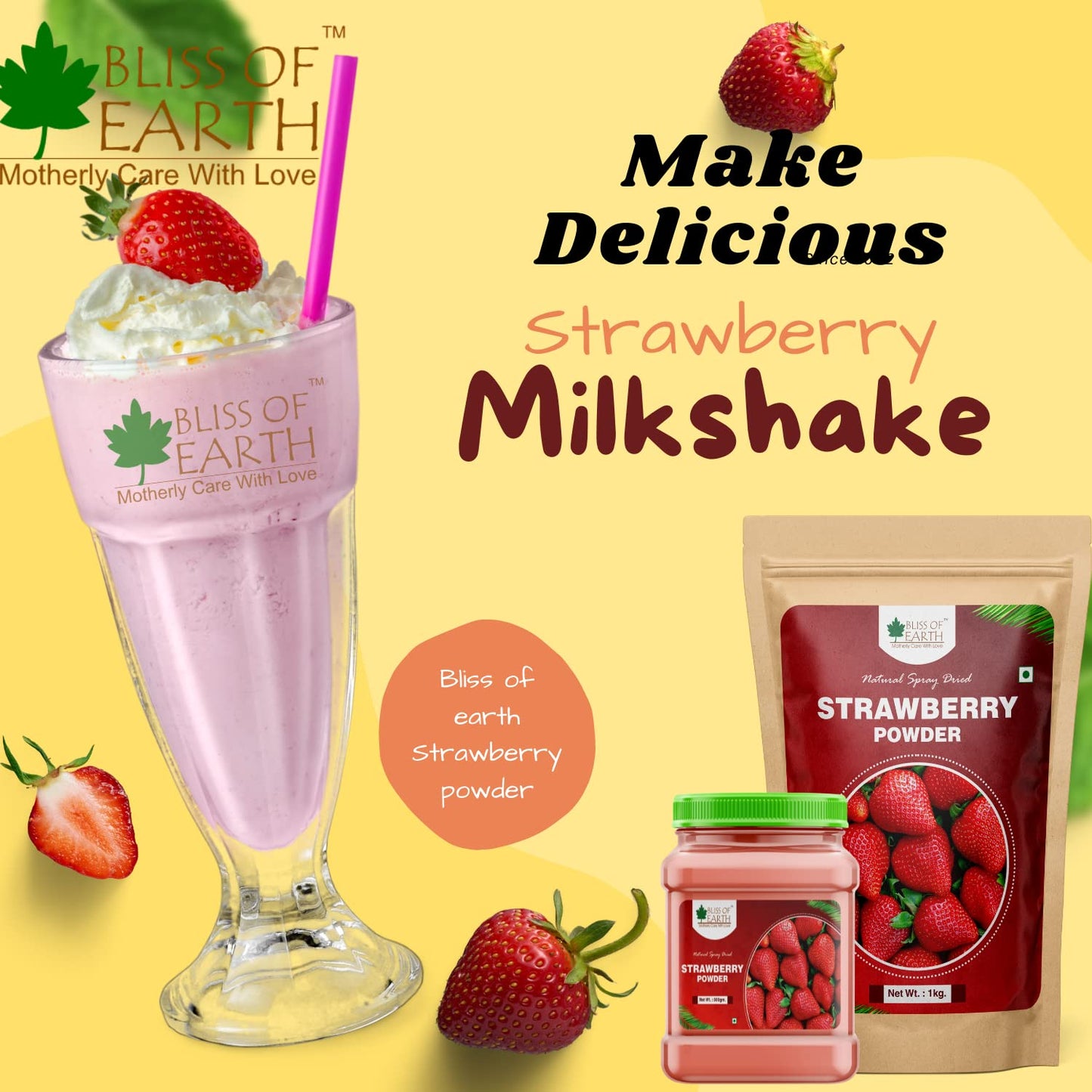 Bliss of Earth 200gm Mango Powder + 200gm Strawberry Powder Natural Spray Dried Taste and Healthy Combo