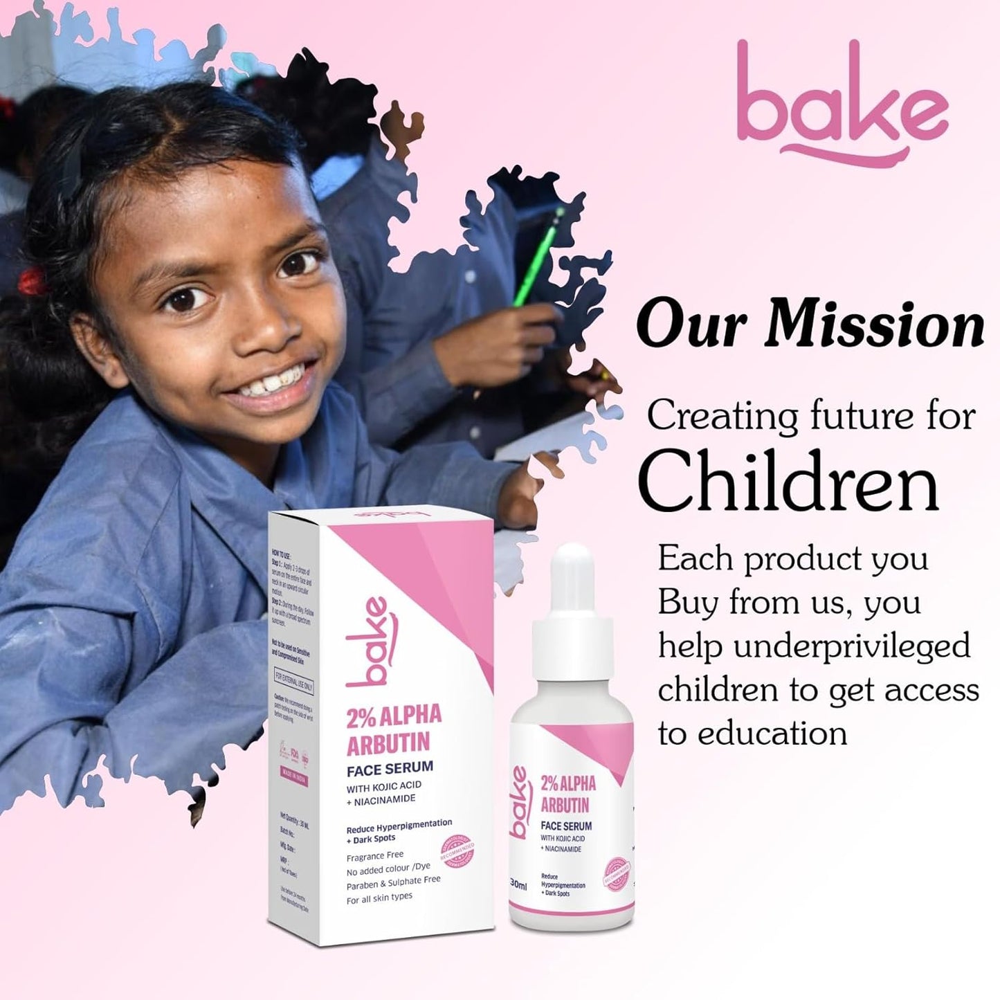 BAKE 2% Alpha Arbutin & Kojic Acid Face Serum Niacinamide for Dark Spots,Pigmentation & Tan Removal | Reduces Dark Spots, Controls Melanin Production & Evens Out Skin Tone | For Men & Women | 30ml