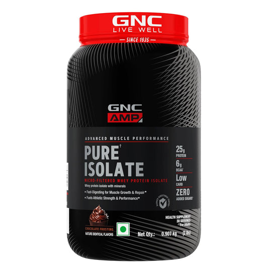Zephivo GNC Amp Pure Isolate Zero Carb | 2 Lbs | 30 Servings | Boosts Athletic Performance Builds Lean Muscles | Speeds Up Recovery | Digezyme For Easy Digestion | 25G Protein | 6G Bcaa | Chocolate Frosting