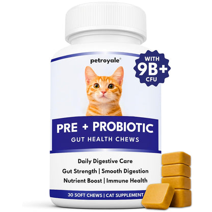Petroyale Cat Pre + Probiotic & Prebiotic Chews – 9B+ CFU Probiotics for Cats – Cat Gut Health Supplement – Relieves Diarrhea, Improves Digestion & Immunity – Soft 30 Chews
