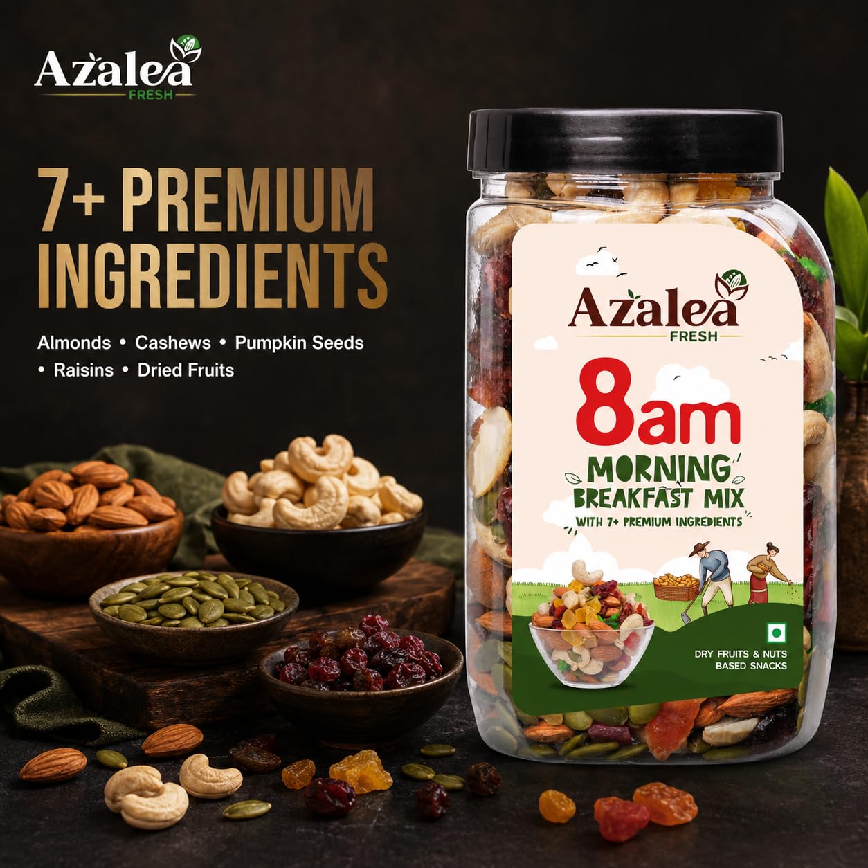 Azalea Fresh Premium Dry Fruits Mix 500gm | Healthy Trail Mix with Almonds, Cashews, Cranberries, Raisins & Seeds | Superfood Nut Mix for Daily Energy & Snacking (500 gram)