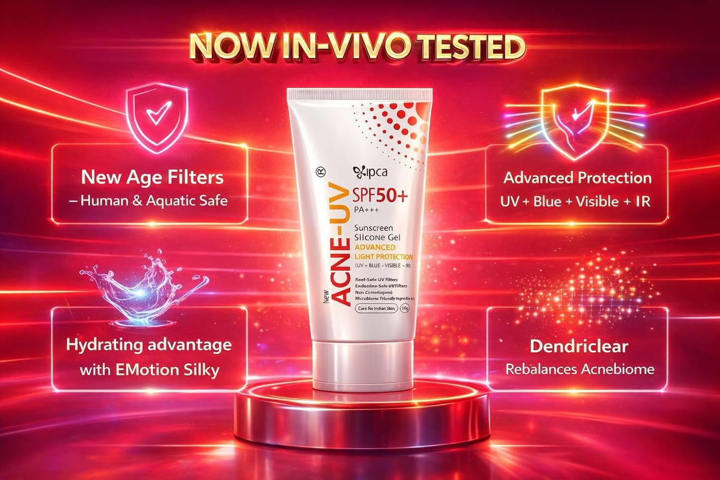 New ACNE-UV Sunscreen SPF50+ PA++++ | 50g Oil Free, Non Comedogenic Silicone Gel Sunscreen SPF 50 | UVA/UVB Protection | Water Resistant | No White Cast | Suitable for All Skin Types