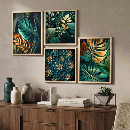 Aesthetic Floral Art Home Decoration Painting | Floral Paintings With Frame For Living Room Bed Room Hotel Wall Decor Digital Reprint Set of 4 (ART-6, 10W x 13L INCH)