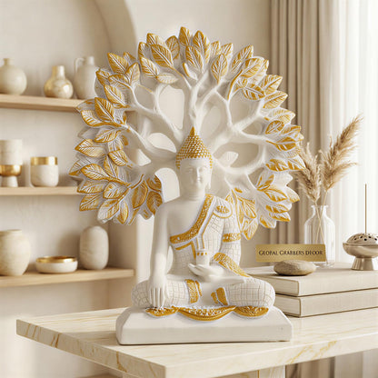 Global Grabbers Buddha Statue Showpiece Idol Home Decor Decoration Items for Living Room and Gifts (White)