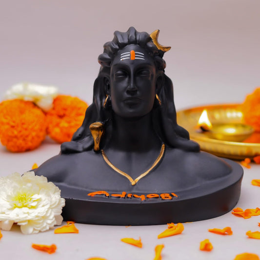 4.7 Inch Adiyogi Shiva Idol | Black Finish Mahadev Best Statue with Golden Accents for Home Temple, Mandir, Meditation Room, Office Desk & Car Dashboard | Yoga Décor & Gifting
