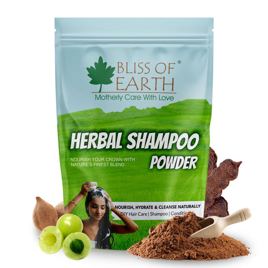 BLISS OF EARTH Powder Shampoo for Hair with Amla, Reetha, Shikakai, Bhringraj & Jatamansi | Ayurvedic Herbal Cleanser for Hair Wash, Growth & Care | Sulfate-Free, 100g Shampoo Powder