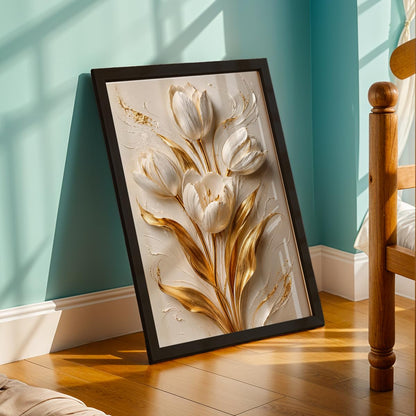 Floral Botanical Wall Painting with Frame | Premium Textured Flower & Leaf Artwork, Pastel Nature Wall Decor Framed for Living Room Bedroom Office and Home Decoration (Art-19,13x19inch)