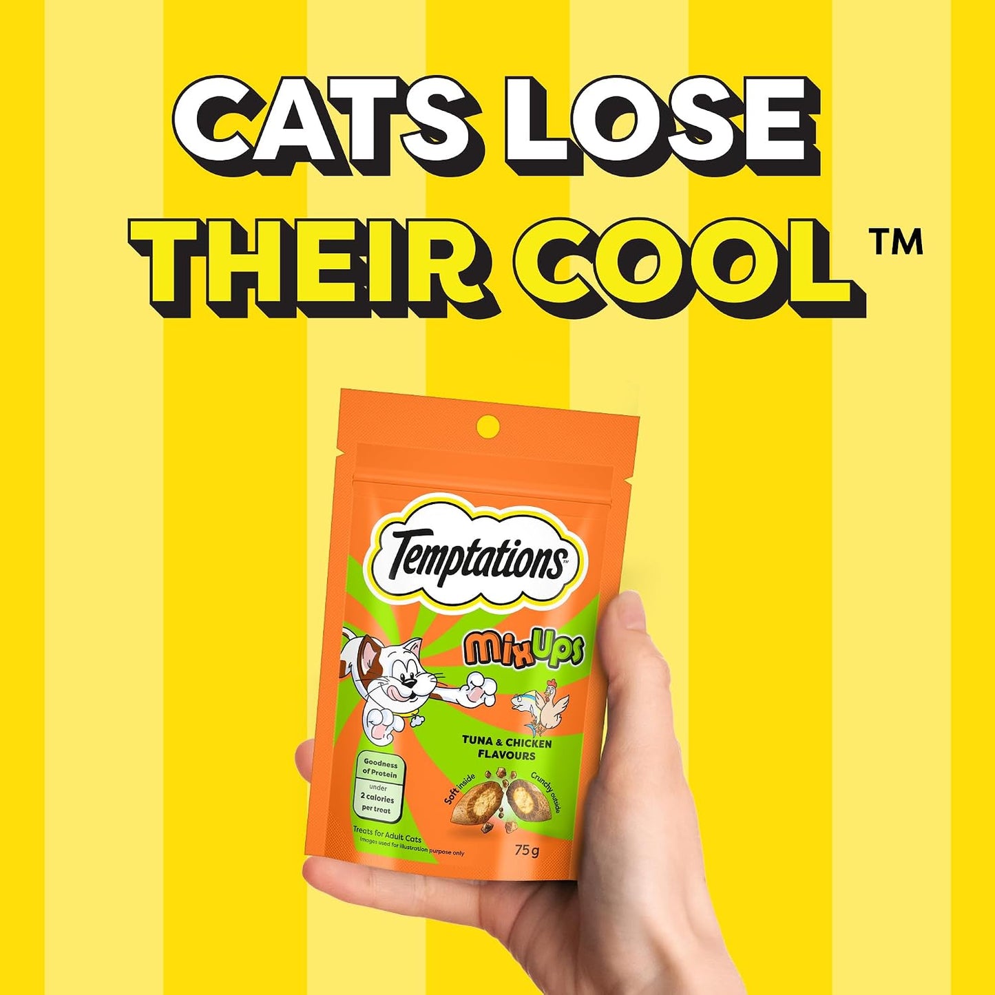 Temptations MixUps Cat Treats, Tuna & Chicken Flavours, 75g – Two Irresistible Flavours in One Pack, Crunchy Outside Soft Inside, Goodness of Protein, Vitamins & Minerals, Resealable Pouch