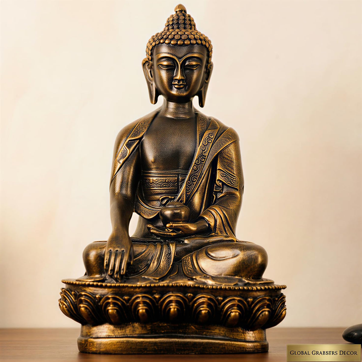 Buddha Statue showpiece Idol Home Decor Items for Living Room and Gifts (Antique Golden)