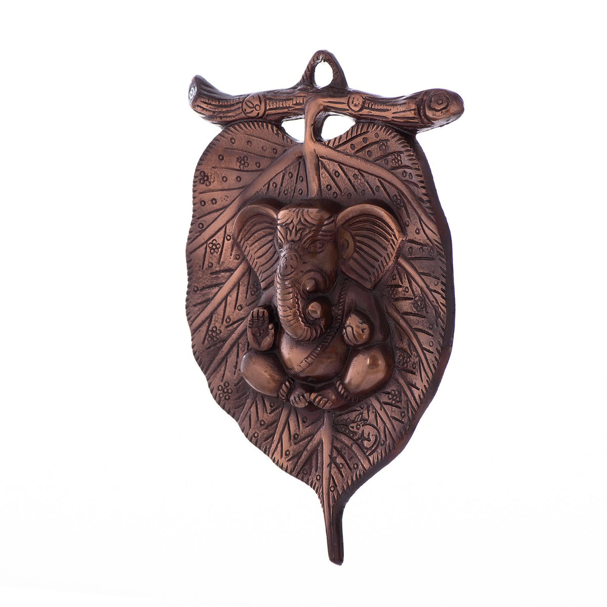 eCraftIndia Lord Ganesha on Leaf Wall Hanging (13.75 cm x 1.25 cm x 21.25 cm, Brown)