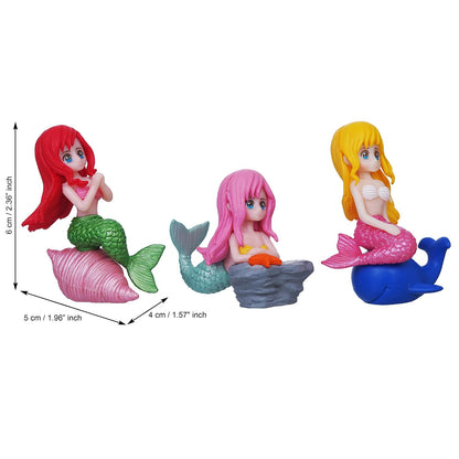 Set of 3 Little Cute Mermaid Doll Figurines Showpiece for Home Decor Miniature Toys Gifts for Girls Fish Tank Ornaments Valentine Gift for Girlfriend Wife Her Valentine Day Decoration Item