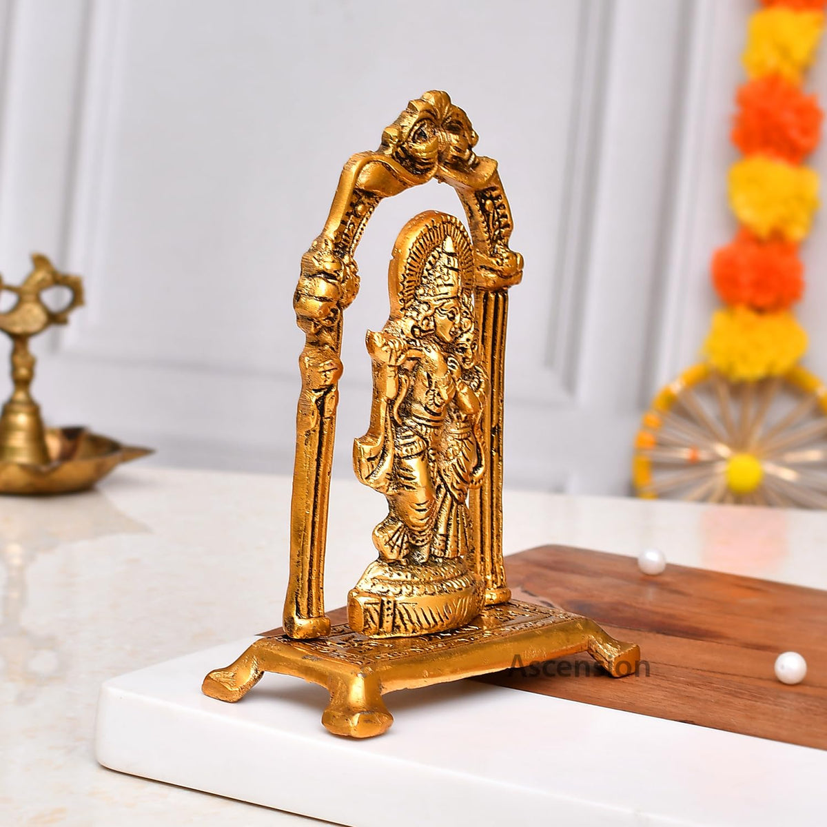 Designer Metal Radha Krishna Couple Idol Showpiece for Home Decor & Office Decor (Golden, Medium)