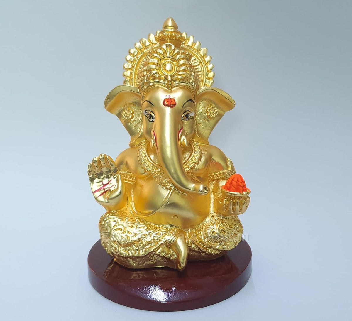 Handcrafted Poly Resin Ganesha Statue with Base - Perfect for Car Dashboard, Office Desk, Shelves, and Home Decor - Ideal Housewarming Gift! (GOLDMATTE)