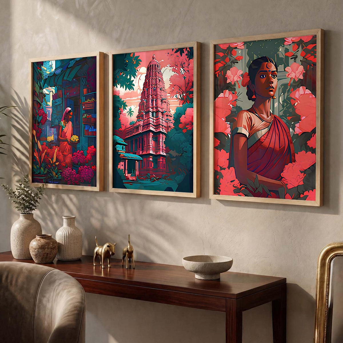 Premium Digital Painting with Frame for Home Decor - Painting for Living Room Bedroom Office Room Decor - Painting for Wall Decoration - Pack of 3 (Modern Art Painting, Design07, 10X13 inch)
