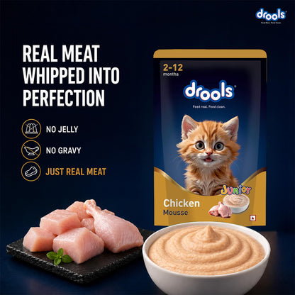 Drools Kitten Wet Mousse 80g | Chicken | High Protein | Supports Hydration & Easy Digestion | Grain Free | No Artificial Additives | Enriched with Vitamins & Antioxidants