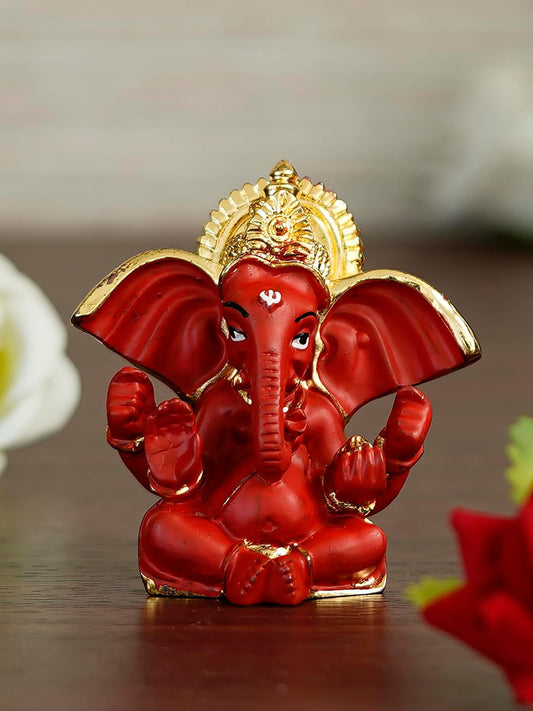 Golden and Red Polyresin Lord Ganesha Idol for Home, Temple, Office for Devotees, Family, Friends - Suitable for Diwali, Ganesh Chaturthi, Housewarming