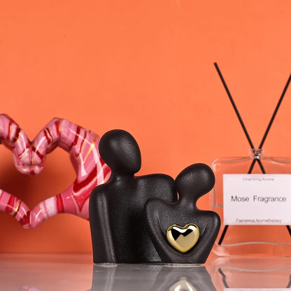 Hugging Couple Statue - Romantic Home Decor, Perfect Wedding Anniversary and Valentines Day Gift, Figurine for Home, Office, Coffee Table and Desktop (Black, Romantic Couple), 5 x 6.5 Cm