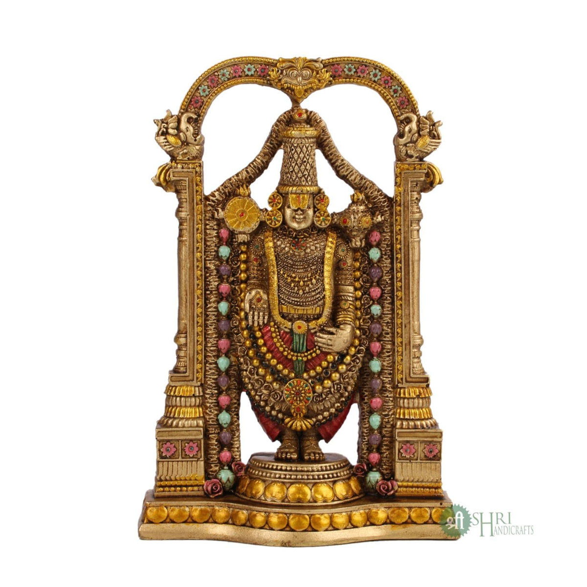 Tirupati Balaji Fine Metal Finish Idol Decorative Showpiece Handcrafted Tirupati Balaji Murti for Home Office and Gifting Purpose Sculpture, Golden, Pack of 1