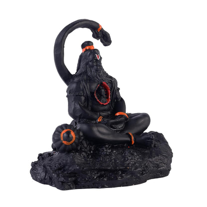 3.5 Inch Meditating Lord Hanuman Idol | Black Finish Bajrangbali Murti with Ram in Heart Design, Gada & Mountain Base for Home Temple, Mandir, Office Desk & Car Dashboard