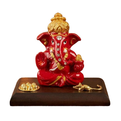 eCraftIndia Red Blessing Ganesha Statue | Lord Ganesha Idol for Home Decor Car Dashboard | Ganesh Ganpati Murti Gift for Diwali Housewarming Birthday