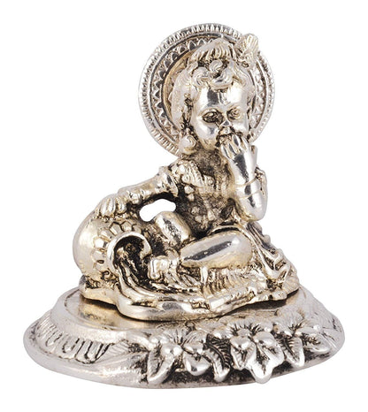 Lavanaya Silver - Silver Finish Laddu Gopal Idol for Home Temple – Decorative Bal Krishna Murti for Pooja & Gifting – Handcrafted Metal Statue (Small Size)