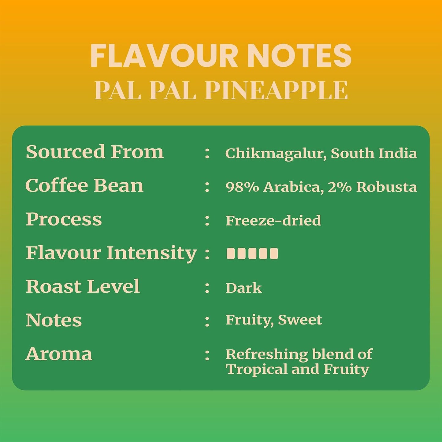 Impulse Coffees Pal Pal Pineapple Instant Coffee Powder|Fruity,Sweet Aroma Flavoured Coffee|Dark Roasted Arabica Coffee Powder|Tropical & Fruity Instant Coffee Premix|Ideal Hot & Cold Coffee Mix|50 Gm