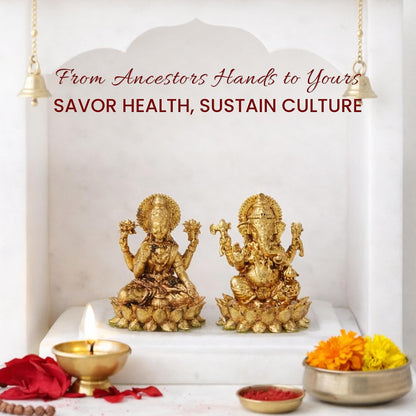 Brass Lakshmi Ganesh Idol Set on Marble Base | Laxmi Ganesh Murti for Pooja, Home Temple & Mandir | Hindu God Brass Statue (Design 01: L8 x W5 x H4 cm)