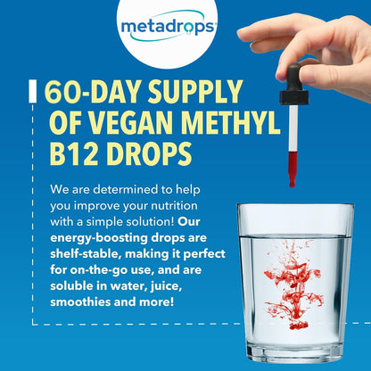 METADROPS Vitamin B12 Liquid Drops - High Potency Sublingual Supplement, 50 ml - Vegan, Gluten-Free, Non-GMO - Boost Energy & Metabolism