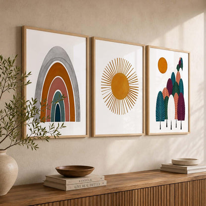 Boho Painting Wall Art Home Decoration Paintings With Frame For Living Room Bed Room Hotel Wall Decor Digital Reprint Set of 3 (13X17 inch)