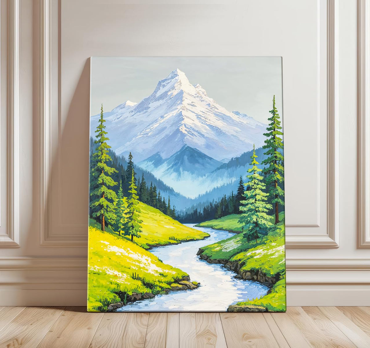 Canvas Mountain Painting Vastu, Flowing Water Painting For Vastu, Multicolor, Landscape, Nature, 58.0 X 45.0 cm, Set of 1