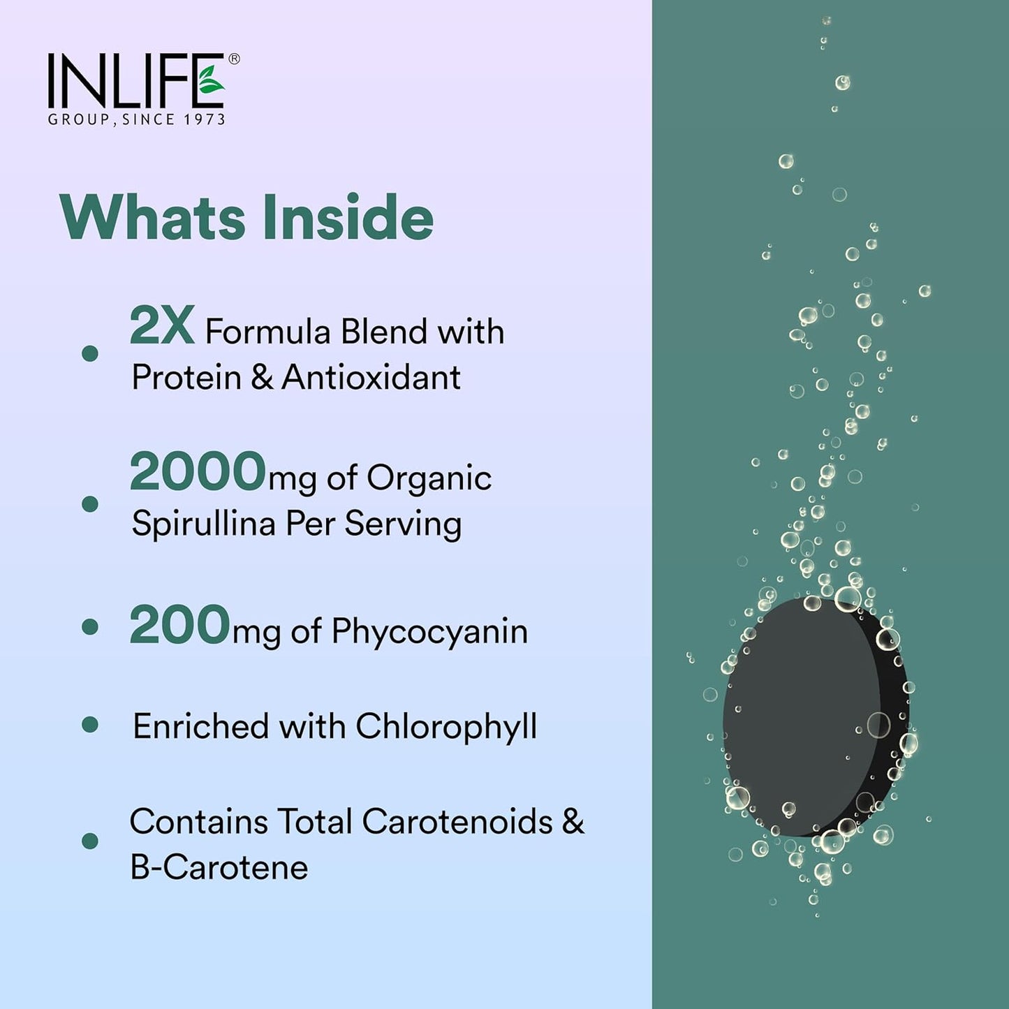 INLIFE Spirulina Tablets 2000 mg (per serving) | Green Superfood Supplement | Nutritional Supplement Protein Fiber Antioxidants - 120 Tablets (Pack of 1, 120, count)