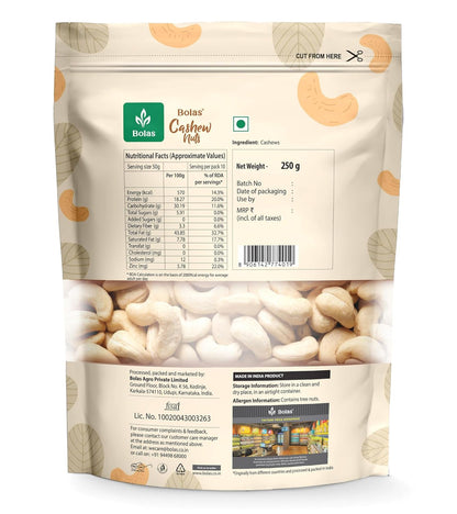Bolas Whole Cashew Nuts 250g | Kaju Grade W320 | Nutritious & Delicious | Rich in Protein, Magnesium & Phosphorus | Gluten Free | Dry Fruits