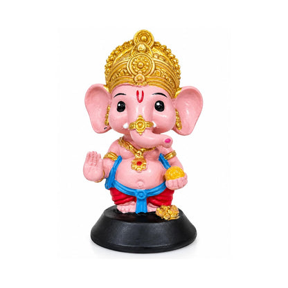 Cute Bal Ganesha Idol for Car Dashboard, 10 cm Baby Ganpati Resin Statue, Hand Painted Ganesh Murti for Home Mandir, Office Desk & Gifting