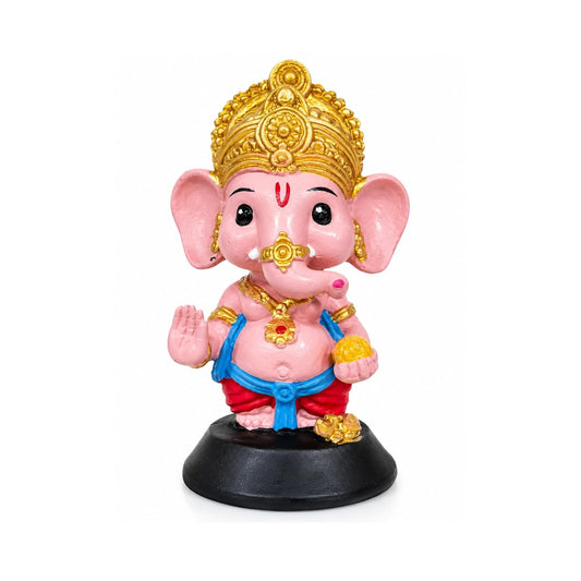 Cute Bal Ganesha Idol for Car Dashboard, 10 cm Baby Ganpati Resin Statue, Hand Painted Ganesh Murti for Home Mandir, Office Desk & Gifting