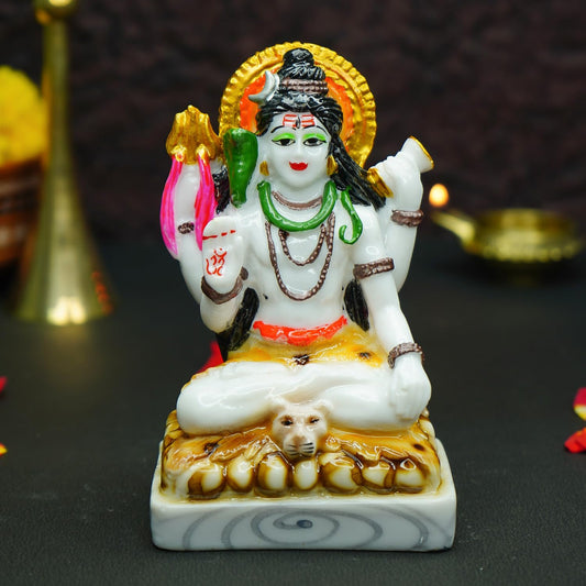 Hand Painted Lord Shiva Idol for Home (5 inch) | Marble Dust Lord Siva Statue for Pooja Room, Home Decor & Office | Resin Shiv Ji Murti | Colorful Sitting Bholenath Murti for Gift