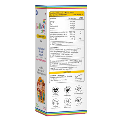 Omega-3 Fish Oil Syrup for Kids 4+ Years | DHA & EPA with Vitamin D3 | Mango Flavoured Liquid Supplement | No Added Sugar, No Preservatives | 200 ml