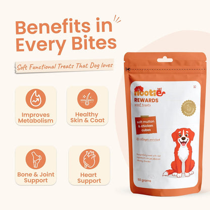 Nootie Rewards Soft Mutton & Chicken Cubes for Dogs 50g | Dog Treats