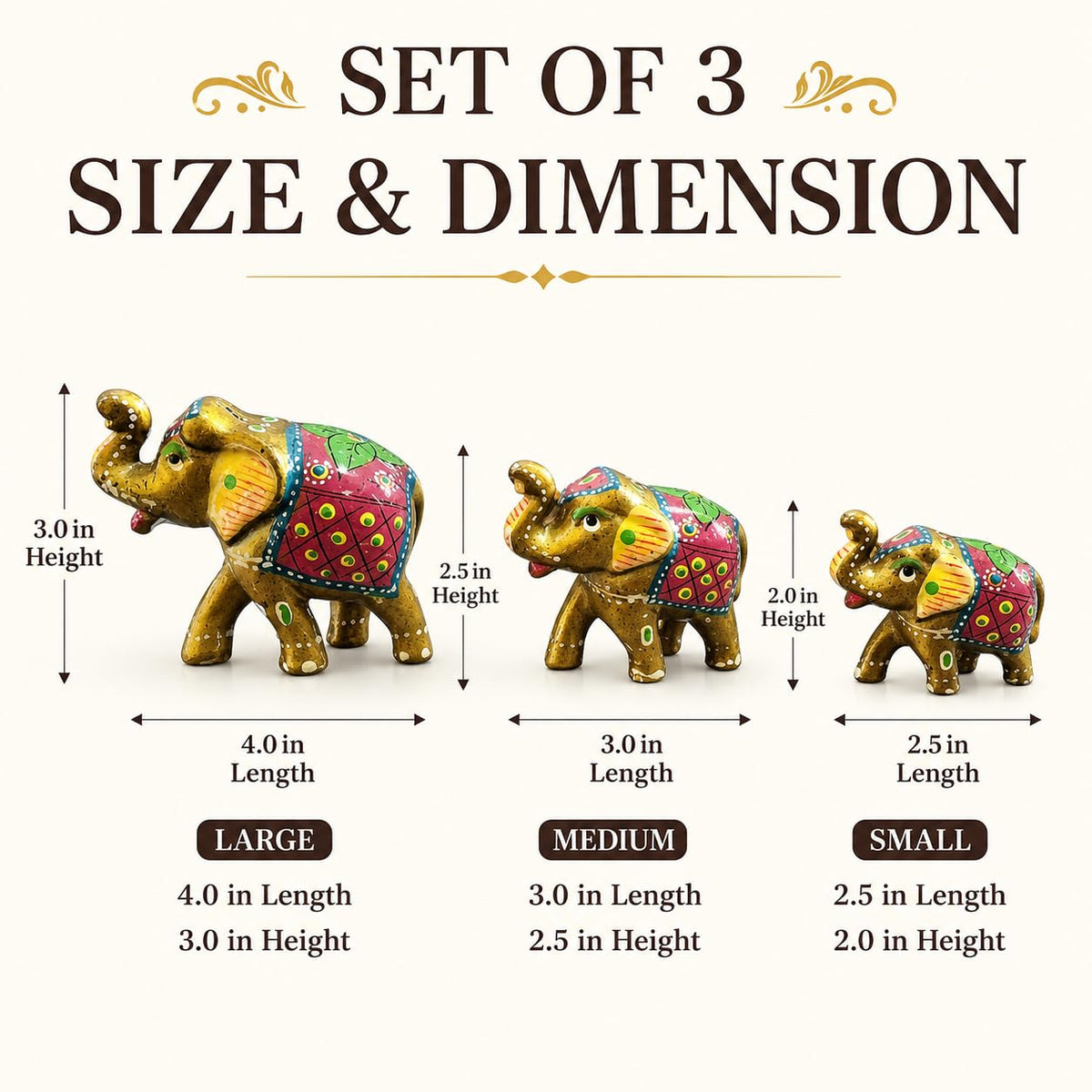 DreamKraft Paper Mache Elephant Showpiece, Yellow, Set of 3
