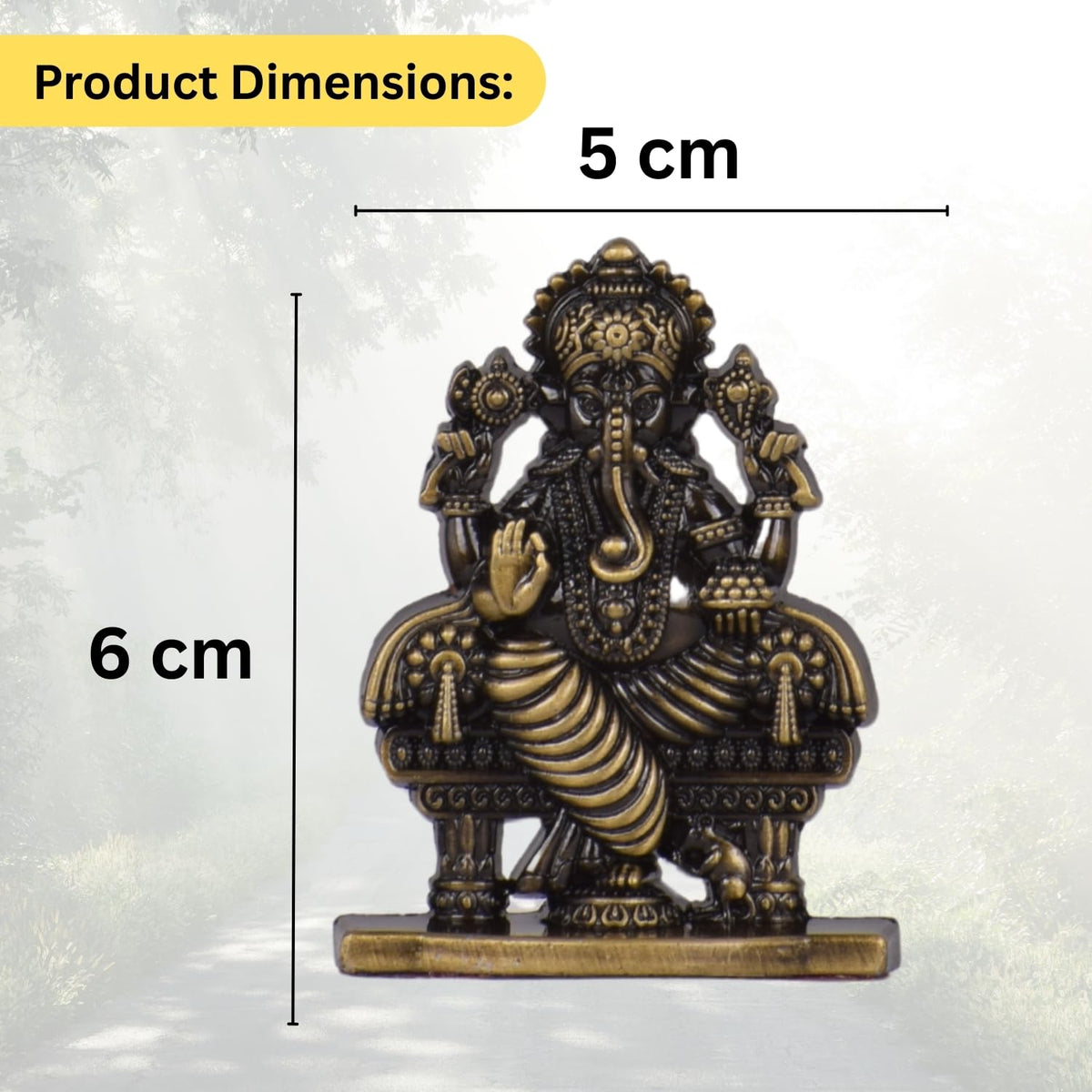 Sri Ganesh Ganpati Sitting on Chowki Idol for Car Dashboard – Brass Finish Ganesh Ji Statue Spiritual Gift for Car, Home & Office (S943-BRS)