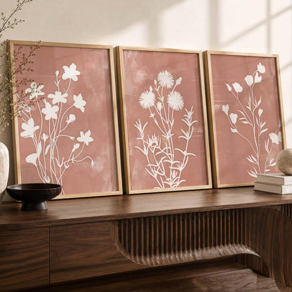 Botanical Art Home Decoration Painting | Floral Paintings With Frame For Living Room Bed Room Hotel Wall Decor Digital Reprint Set of 3 (13X17 inch)