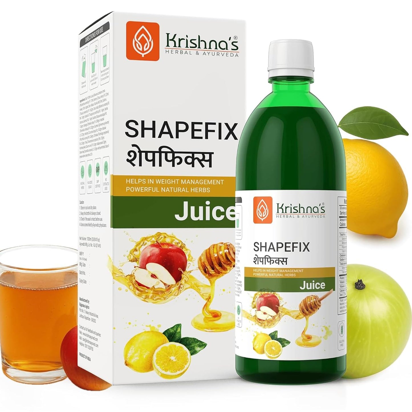 KRISHNA'S HERBAL & AYURVEDA Herbal Shapefix Juice With Natural Herbs, Helps In Weight Management, No Added Artificial Colors Or Flavours, Gluten Free - 1 Ltr (Pack Of 1)