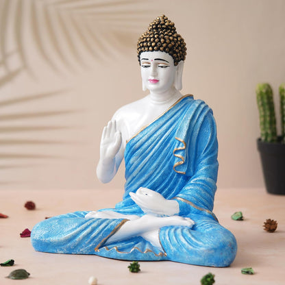 Blue Resin Handcrafted Blessing Lord Buddha Idol | Serene Home, Office Decor | Perfect for Offices, Meditation Rooms | Gift for Housewarmings, Diwali