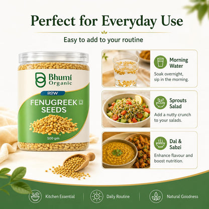 Bhumi Organic Fenugreek Seeds (Methi Dana) – Whole, 500g | Jaivik Bharat Certified, For Hair Growth, Diabetes & Digestion, No Preservatives