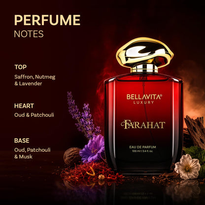 BELLAVITA FARAHAT | Dubai Crafted | Perfume For Man | 100ml | 25% Perfume Oil Concentration | Oud, Saffron, Patchouli & Musk | Premium Long Lasting Fragrance