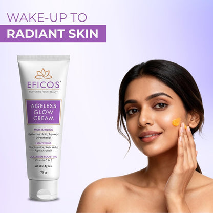 Ageless Glow Cream 3-in-1 Moisturizing, Brightening & Collagen Boosting Face Cream with Hyaluronic Acid, Kojic Acid, Vitamin C & E For All Skin Types 75g