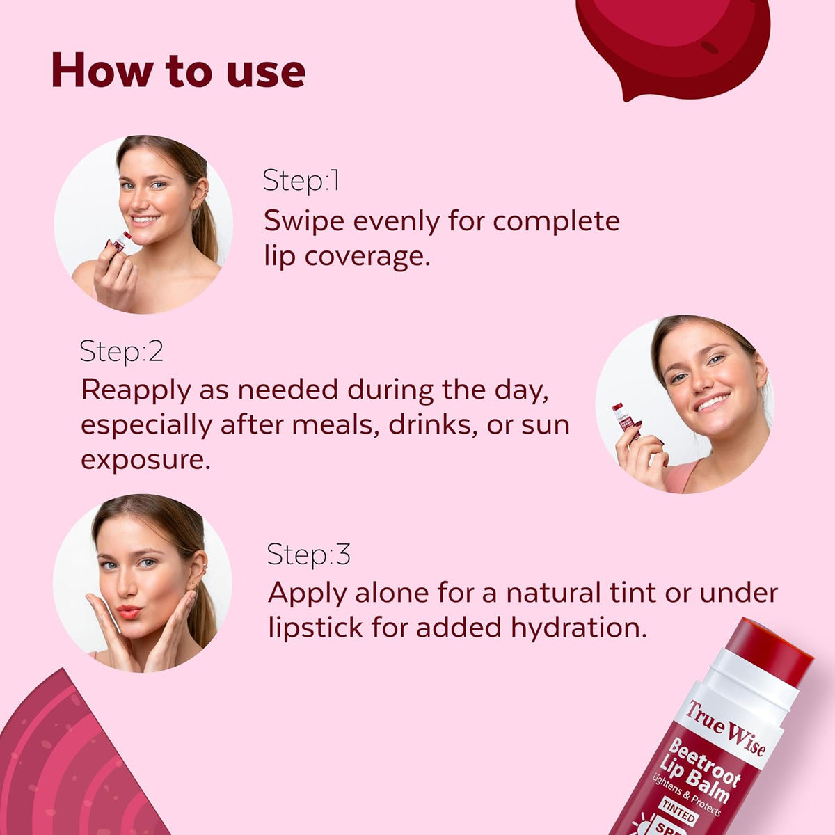 Tinted Lip Balm with SPF 50 PA+++ Brightening Beetroot Lip Balm For Dark Lips With Kojic Acid,Vitamin E, Soft, Glossy Lips- SPF lip balm for Women 5g