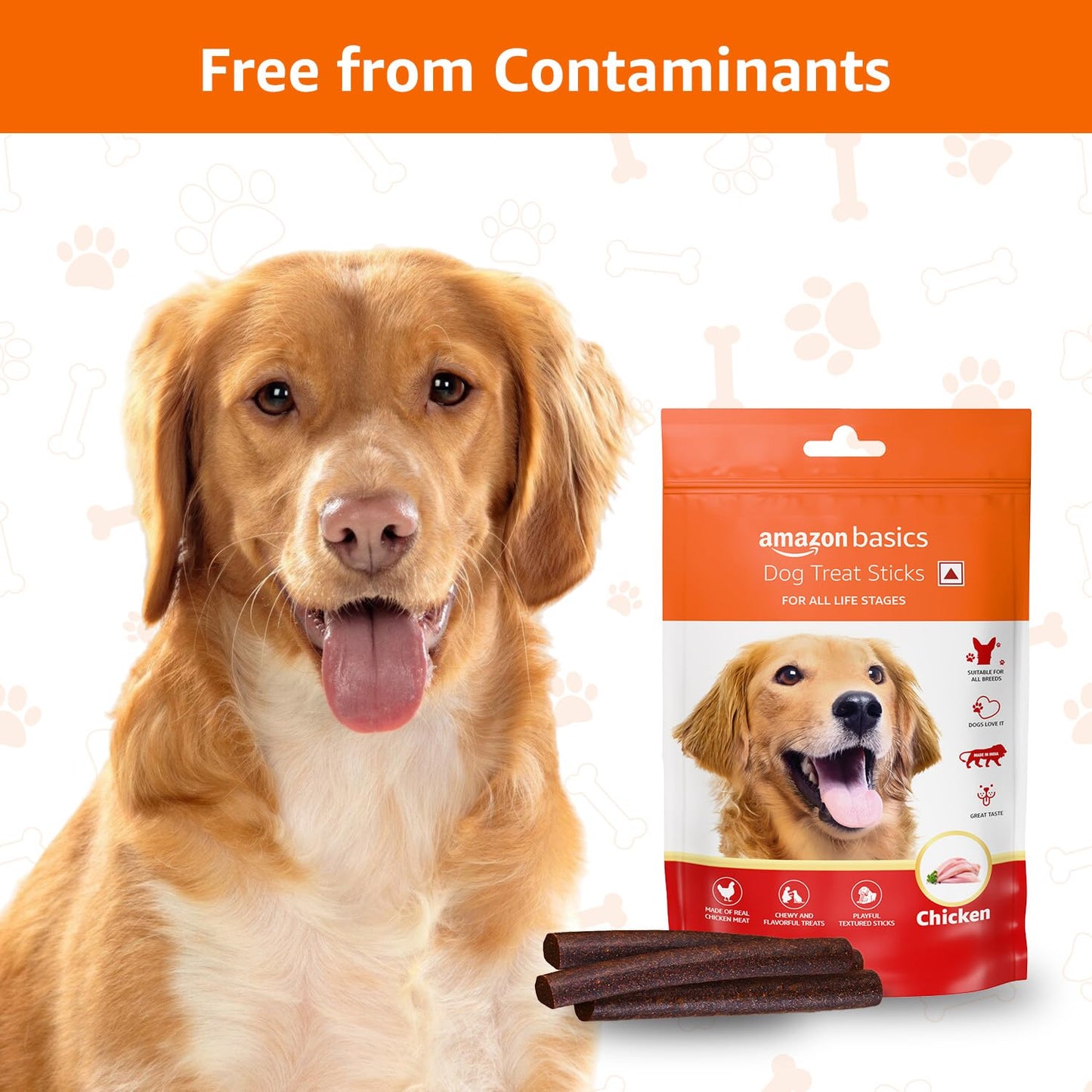 Amazon Basics Dog Treat Sticks 140 gm, Chewy Meat Sticks for Adult Dogs and Puppies, High Protein Dog Treats for Training and Snacks, Made of Real Chicken Meat, Ziplock Pack, Chicken Flavor