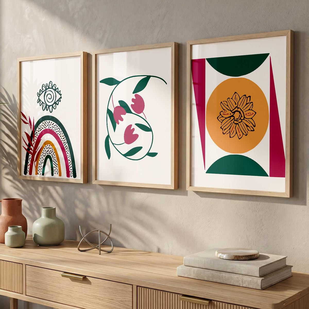 Abstract Painting Home Decorative Modern Wall Art poster With Frame For Living Room Bed Room Hotel Wall Decor Digital Reprint Set of 3 (13X17 inch)